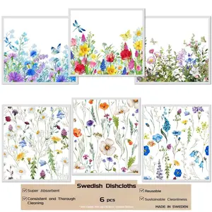 W-Home Swedish Dishcloths for Kitchen | 6 PCS Geometric Washable Dish Rags | Cellulose Reusable Cleaning Paper Towels | Absorbent Counter Dish Cloth Sponge Kitchen Wipes, 8" L x 7" W