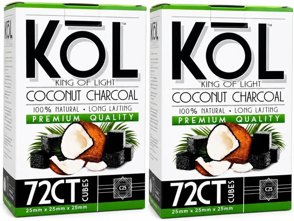 K.O.L King of Light Natural Coconut Charcoal Cubes, 72 Pieces (1kg)