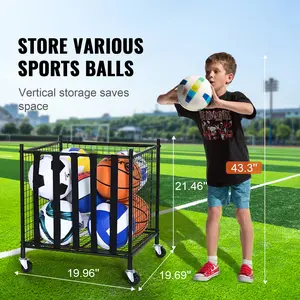 VEVOR Lockable Rolling Sports Ball Storage Cart – Heavy-Duty Steel Basketball Cage with Wheels for Gym, Garage & Schools
