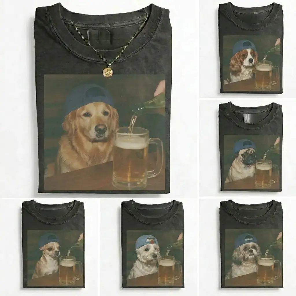 24hr Fast Shipping Beer Dog Meme Tee, 50+ Dog Breeds Vintage 90s Funny Edgy Graphic Shirt, Unisex Summer Streetwear Top, Perfect Gift for Dog Parents Summer Backyard Cookout & Casual Vacation Outfit WASHED TEE