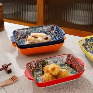 4pcs Rectangular Baking Set Bakeware with Dual Handles, Serving Plates for Sushi Dessert Salad, Microwave Oven Safe, Home Kitchen Use