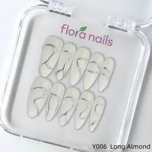 FloraNails | Y006 | Long Almond | Handmade Press-On Nails 10PCS | Acrylic, Reusable, Salon-Quality, Long-Lasting, Glossy Design