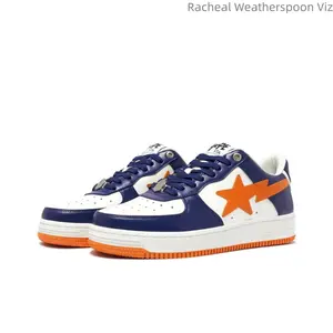 Blue and orange color, leather material, fashionable, comfortable and casual, durable, low heel, slip-on shoes, men's style