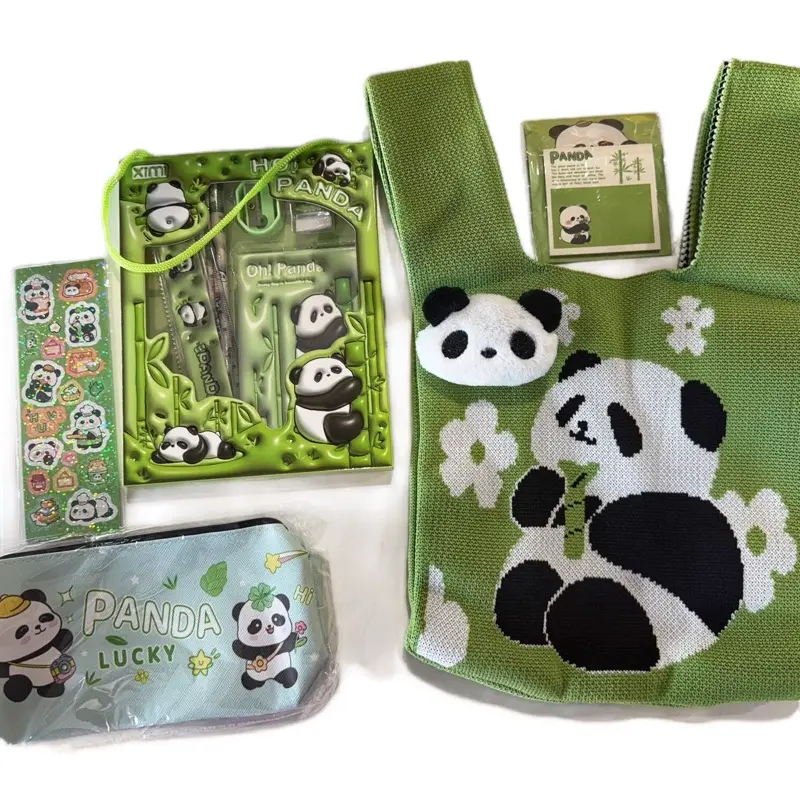 Panda Themed Party Favor for Kids - Includes Stickers, Pencil Bag, Ruler, Pencil Sharpener, Eraser, Sticky Note & Cute Panda Purse