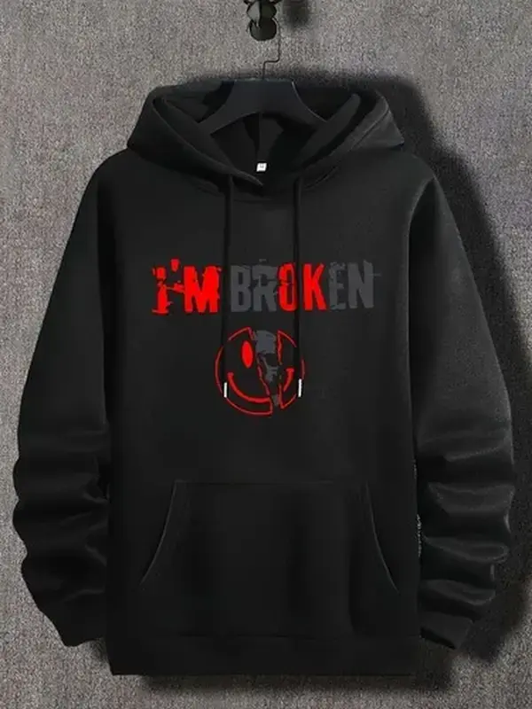 Suitable for Four Seasons Men's' I'm Broken 'Hoodie - Bold Red Text Soft Hoodie