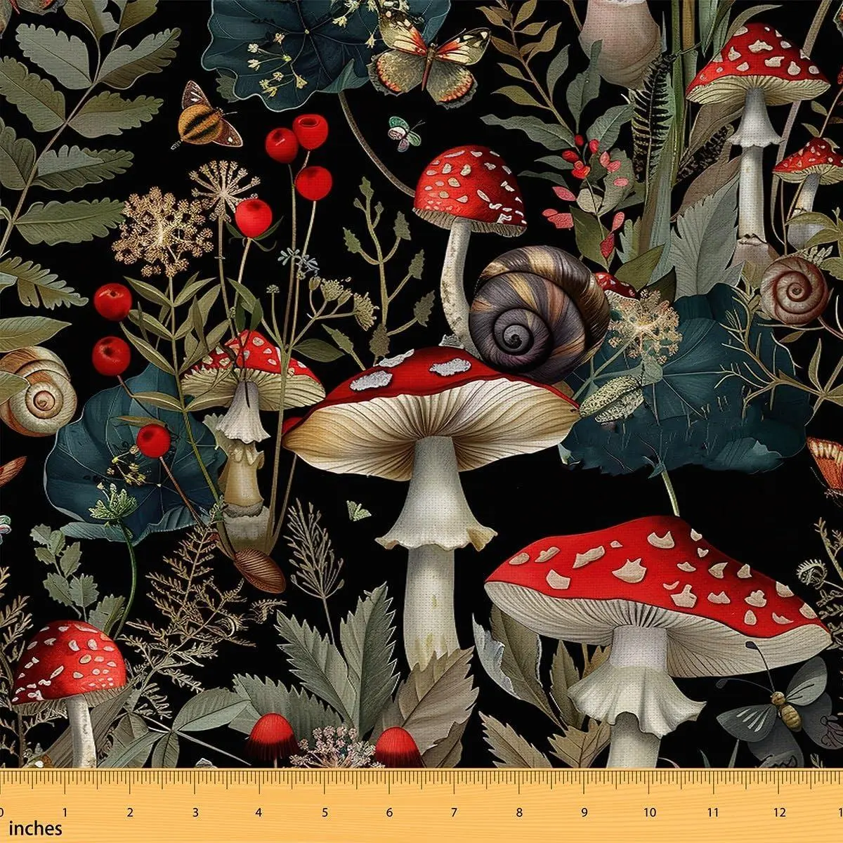Red Mushroom Fabric Botanical Jungle Leaves Decor Fabrics Sewing Lovers Wild Snail Natural Plants Fabric DIY Soft Flannel Polyester No Stretch