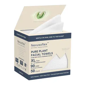 Disposable Face Towels XL 10"x12", 90gsm Ultra-Thick USDA Biobased, Magnetic Box for Sensitive Skin, Makeup Remover Dry Wipes (1 pack of 50ct)