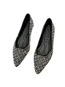 Women's Rhinestone Flat Shoes, Fashionable Plaid Design, Pearl/diamond Low Heel, Dress/wedding Shoes, Work/business/dance Ballet Flats