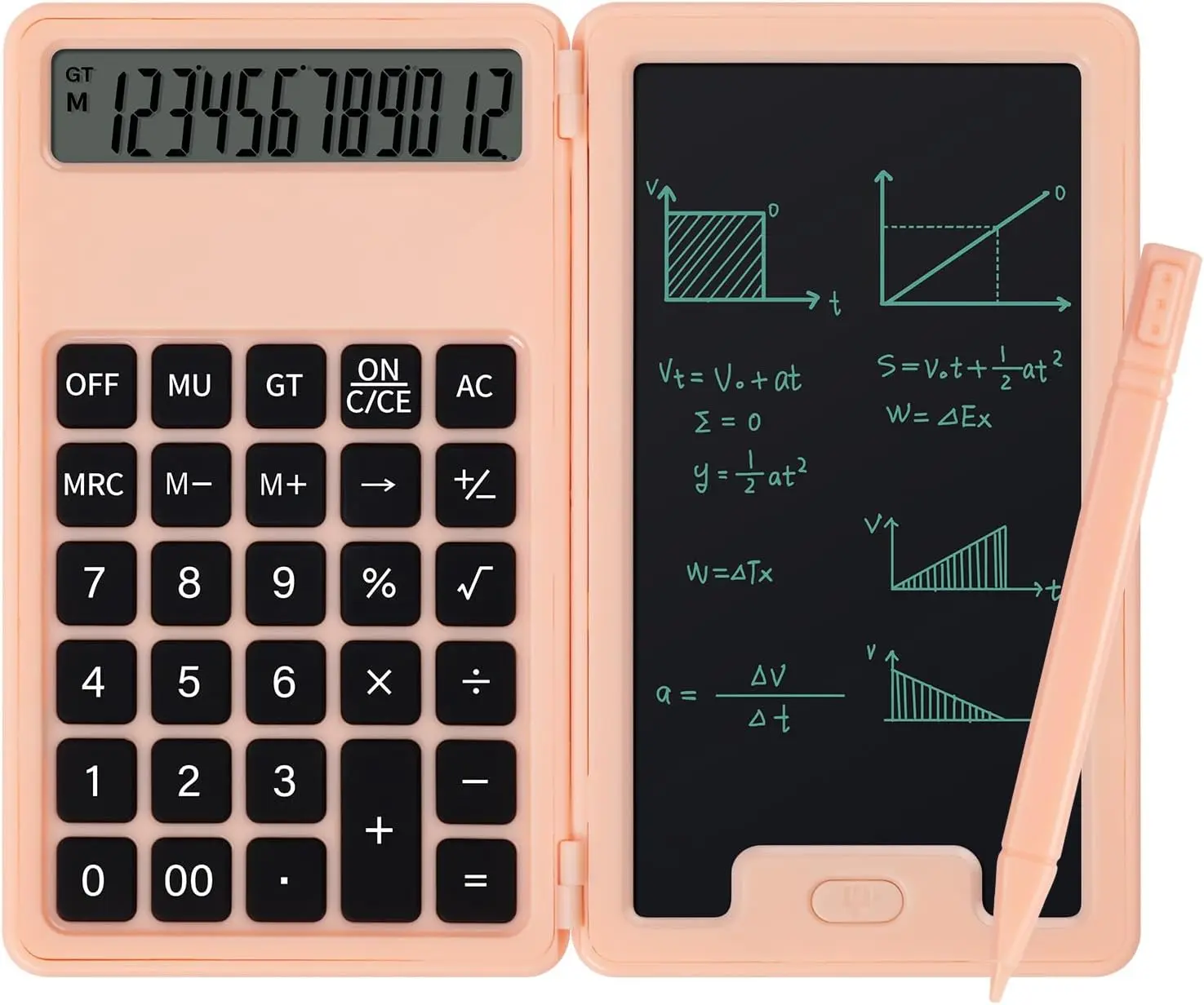 12-Digit Portable Desk Basic Calculator with LCD Display, Notepad, Stylus Pen, Soft Touch Comfortable Multi-Function Design for Office, School (Accounting Supplies for Teachers)