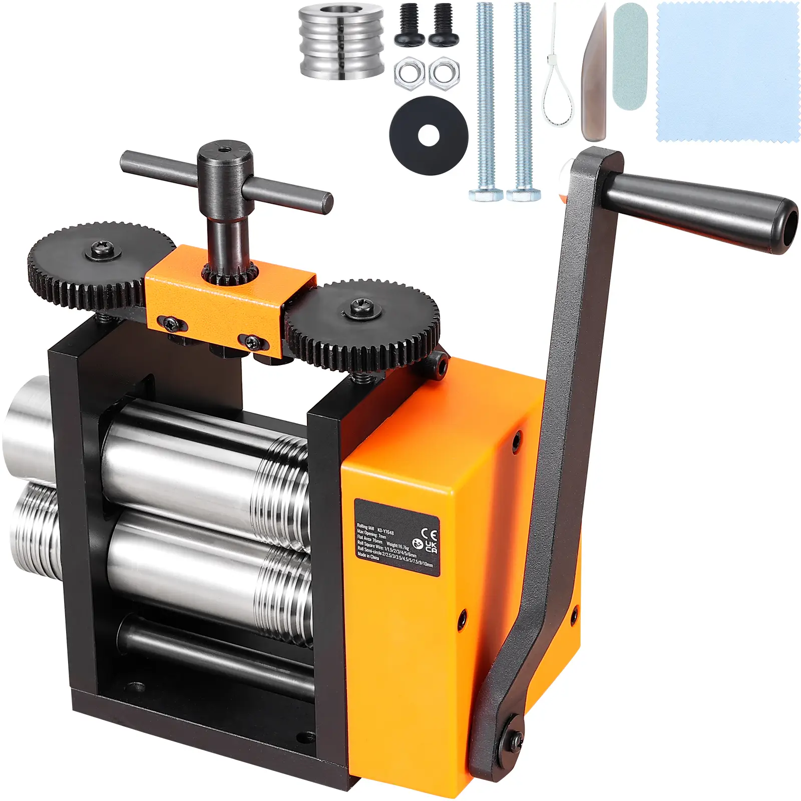 3-In-1 Jewelry Rolling Mill Hand Tool, 3"/76mm Steel Rollers, 1:2 Gear Ratio, T-Bar Handle, 0.1-7mm Press Thickness for 3 in Malleable Metals Sheets, Square Wires & Semicircle Pattern Making