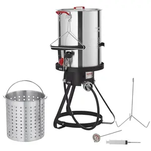 【fathersdaygift】VEVOR Turkey Deep Fryer, 30-qt Turkey Fryer Boiler Steamer Cooker Set, Outdoor Aluminum Seafood Frying Pot, 54,000 BTU Burner Propane Gas Boiler, Includes Basket, Perforated Poultry Rack, Thermometer