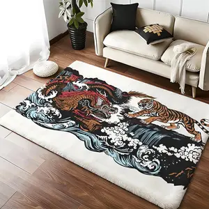 CChinese dragon and tiger Floor Mat Luxury Velvet Doormat Water Absorbent Non-Slip Floor Mat, Soft Shaggy Carpet for Bathroom Kitchen Living Room Bedroom Entrance, Washable Anti-Skid Indoor Outdoor Rug Home Decor