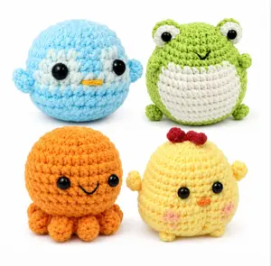 TIKA Beginner Crochet Kit 4-Pack Octopus, Frog, Chick and Puff Fish with Step-by-Step Video Tutorials for Adults and Kids