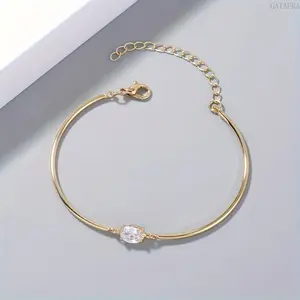 Women's Dainty Curved Tube Bracelet, Elegant Sleek Oval Cubic Zirconia Micro‑Pavé Bangle, Stylish Minimalist Fashion Jewelry for Daily Wear & Formal Occasions
