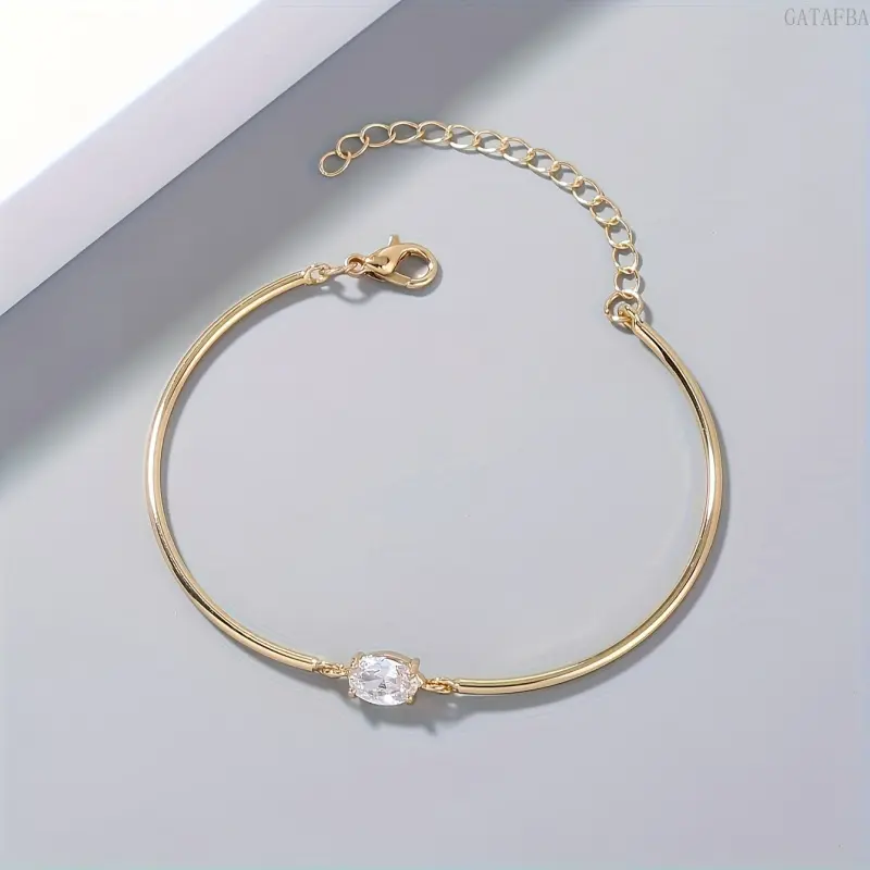 Women's Dainty Curved Tube Bracelet, Elegant Sleek Oval Cubic Zirconia Micro‑Pavé Bangle, Stylish Minimalist Fashion Jewelry for Daily Wear & Formal Occasions
