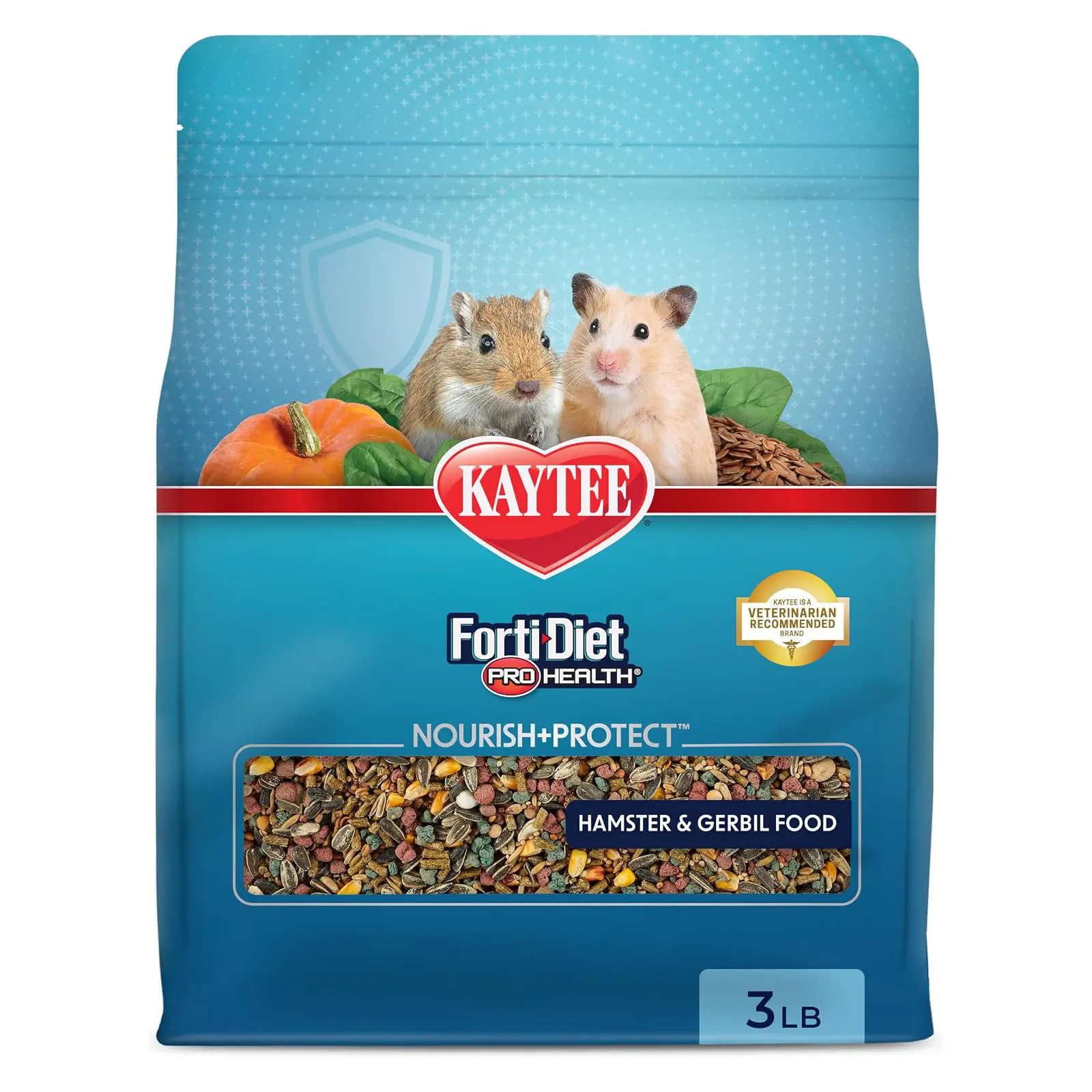 Kaytee Forti-Diet Pro Health Nourish+Protect Hamster Food & Gerbil Food Digestive support for hamsters. A small animal food with superfoods. Prebiotics, probiotics, hamster food mix