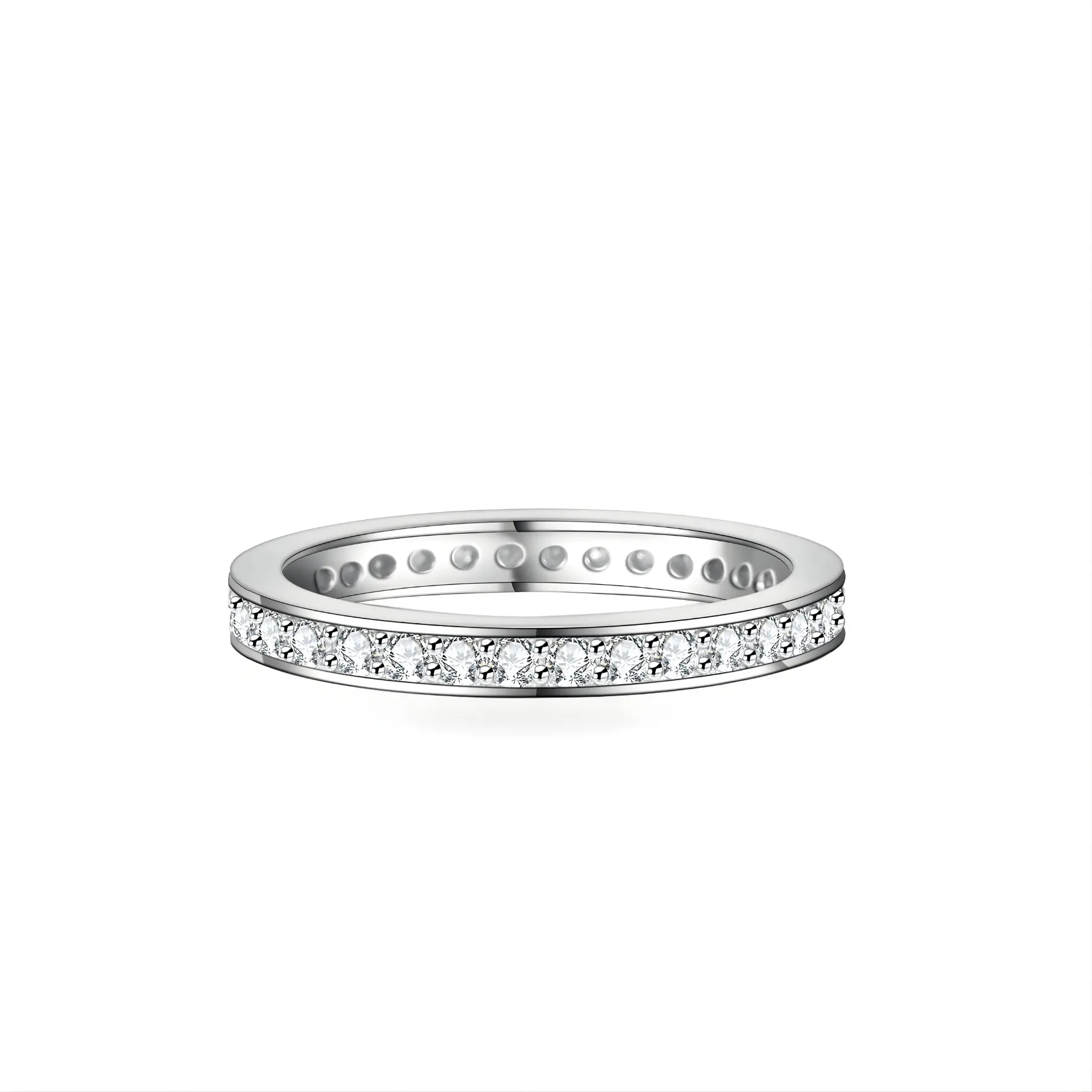 Female Lightweight Crown-Inspired Full Eternity Pavé Moissanite Band Ring, 925 Sterling Silver, Comfortable Crafted Jewelry Accessory