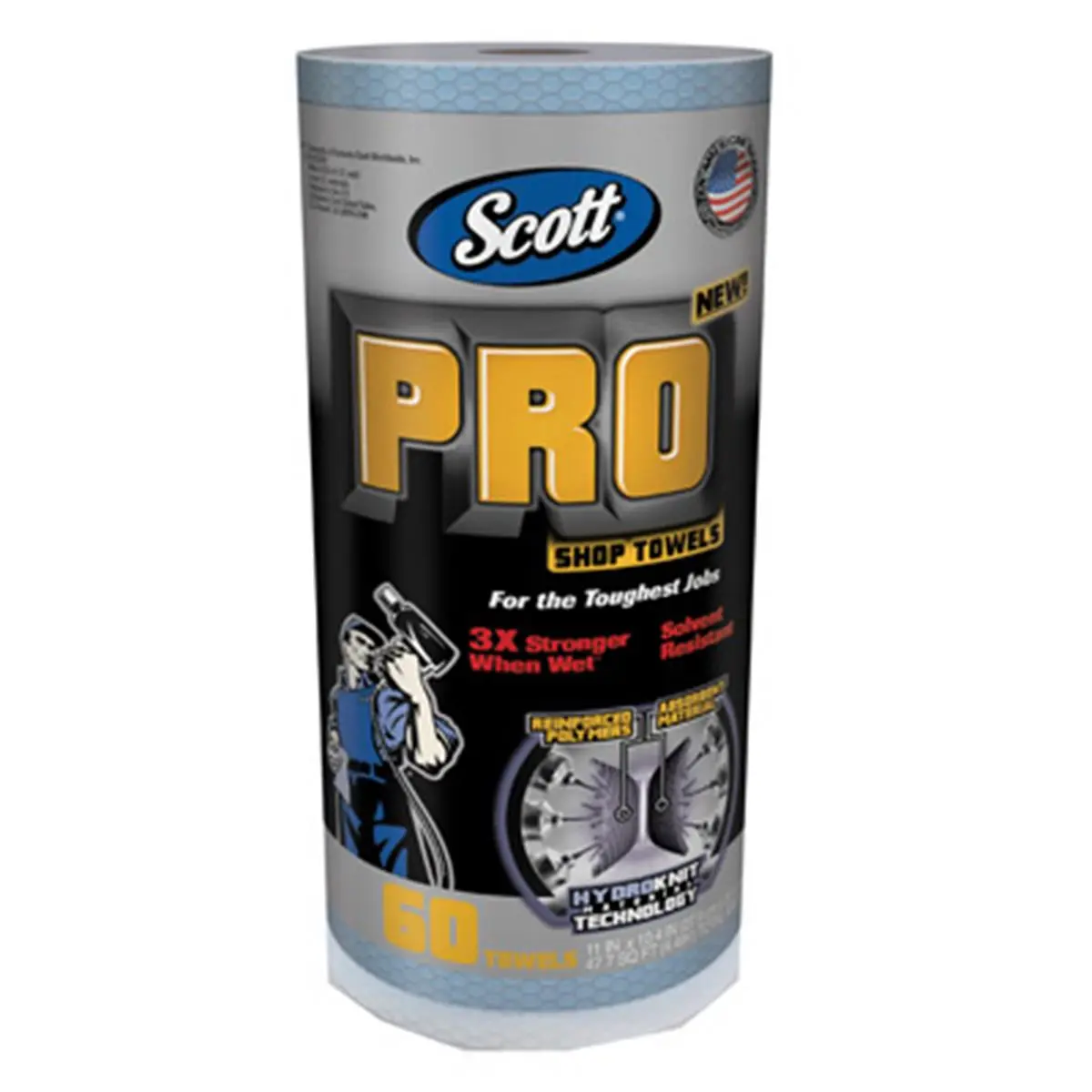 Scott Durable Reinforced Synthetic Heavy-Duty Disposable Shop Towel Roll Pack (32992, 60 Count, 0.95 lbs, 4.8x4.8x11 in) - 3x Stronger When Wet, Solvent Resistant, Shop Grease Cleanup Tool, Hydroponic Technology Compatible