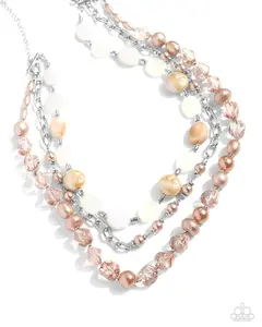 Essential Elegance - Brown Pearl Bead Silver Chain Layered Short Necklace - Paparazzi