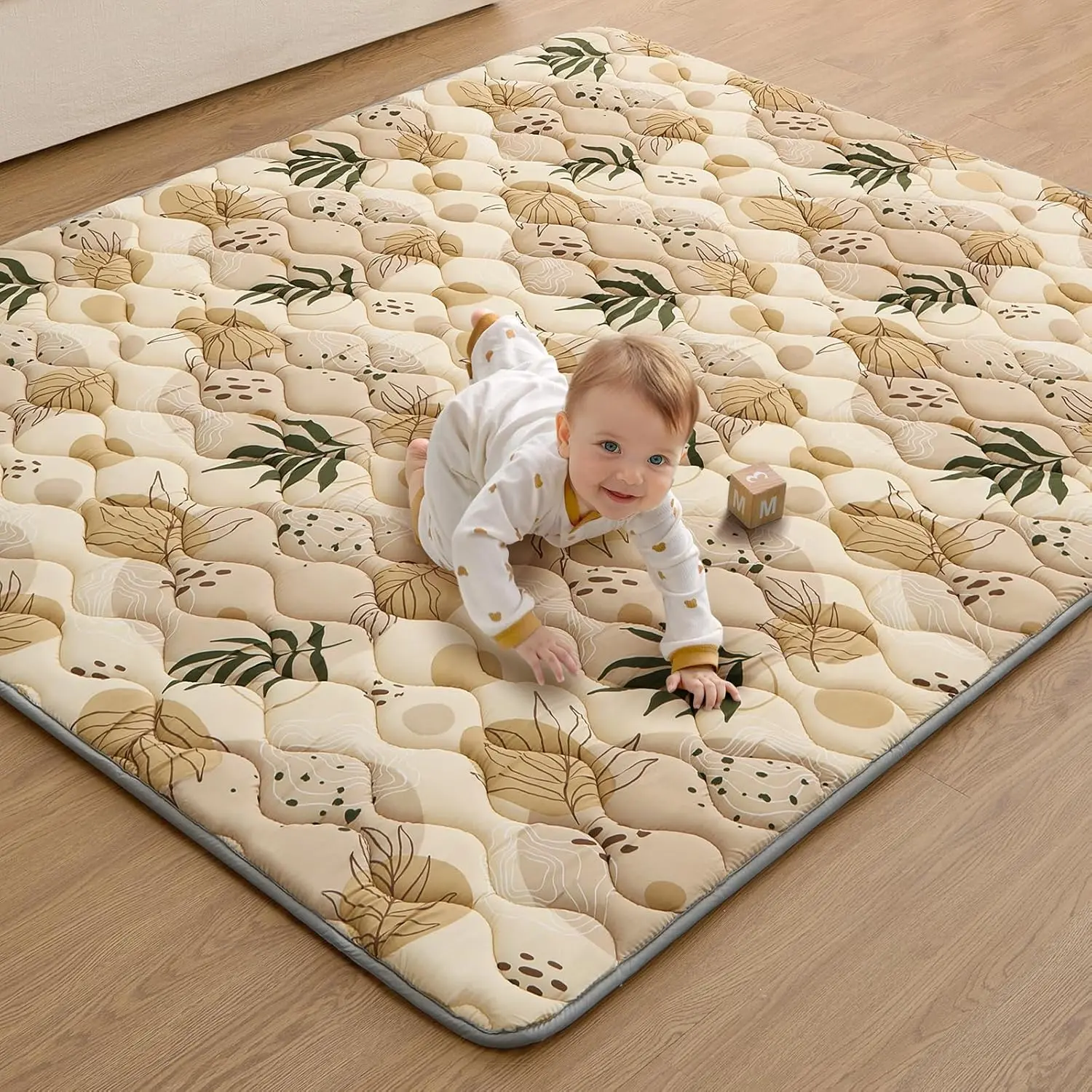 Baby Play Mats for Floor 71x59 Inch Extra Thick Large Soft Cushioning Foam Mat for Babies Toddlers Foldable Washable Crawling Mat Playpen Earth Tones Design