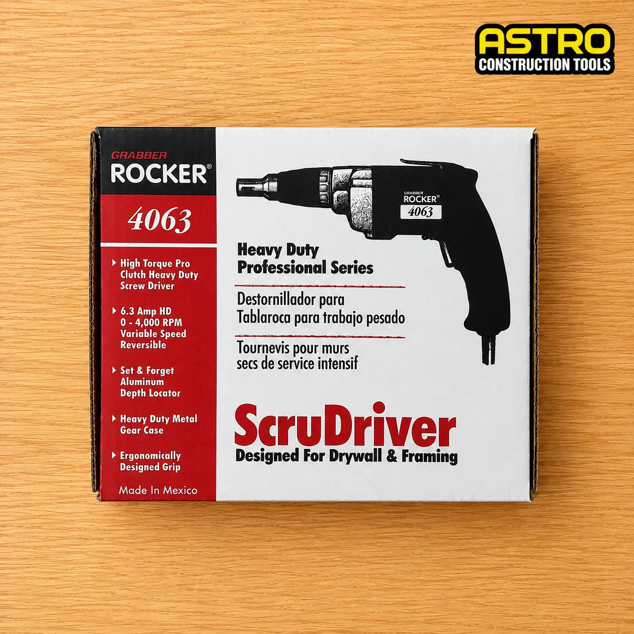Rocker 4063 Heavy-Duty Professional Series Electric Screwdriver, 6.3 A HD Variable Speed, Reversible for Drywall Framing