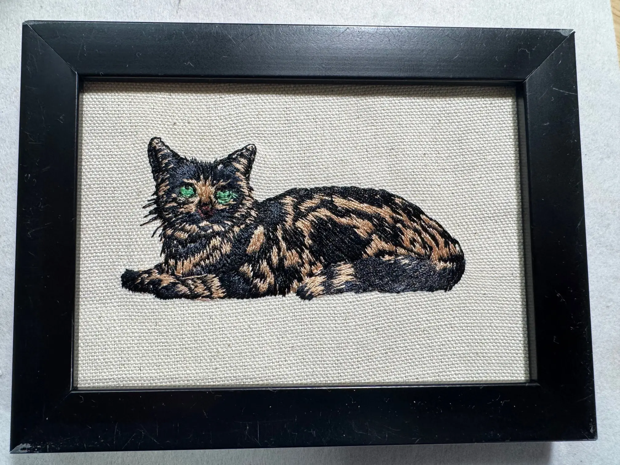 Machine-Stitch Tortoise Shell Cat Framed Plaque - Cute Embroidered Animal Home Decor Decoration, Indoor Bedroom Tabletop Sign, Office Home Supply with Other Cat Breeds & Designs Available
