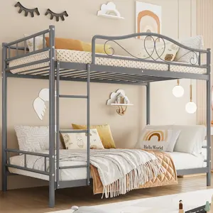 Grey Bunk Bed Twin Over Twin with Ladder & Full Safety Guardrail,Heavy Duty Metal Twin Over Twin Bunk Bed 400 Lbs Capacity,Space-Saving,Noise Free,No Box Spring Needed,Easy Assembly