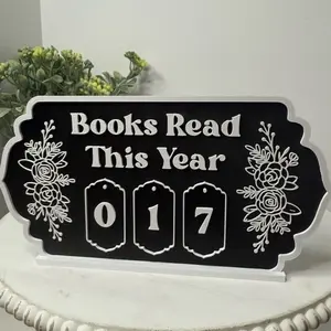 3D Printed Books Read This Year Sign Floral Counter Number Tracker Black and White Home Decor