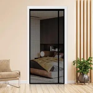 Reversible Left or Right Side Opening  Screen Door, Narrow Durable Fiberglass Mesh Curtain Hands Free for Patio, Bedroom, Fits Door Size 36" x 82", Black