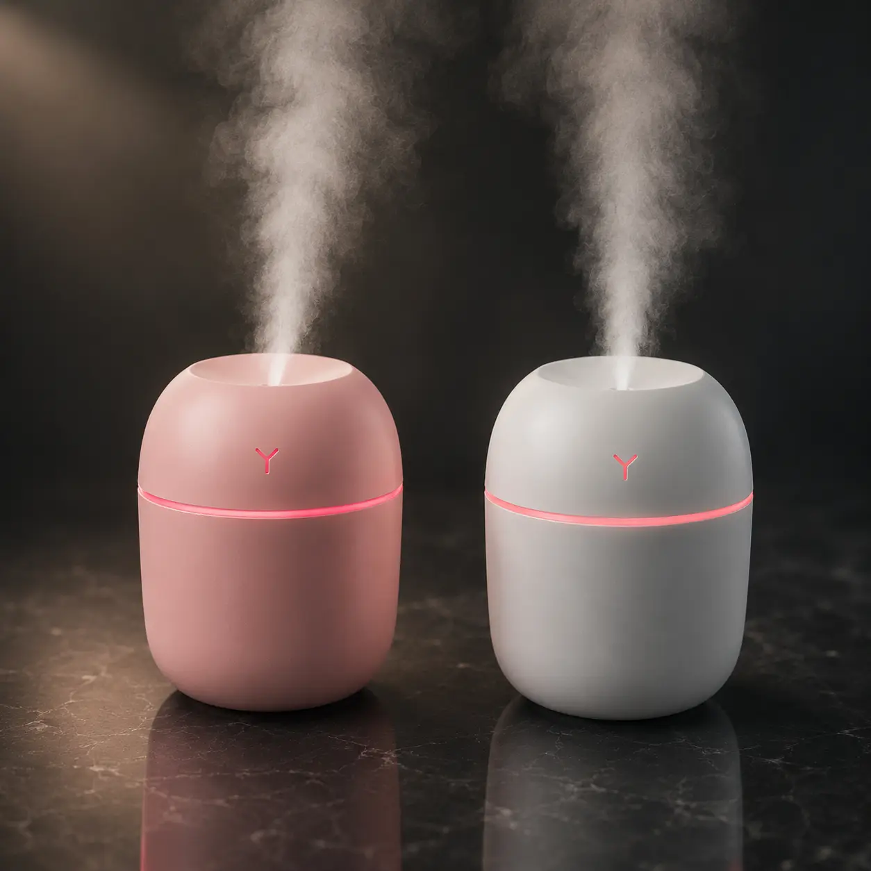 220mL Mini Desktop Humidifier, USB Powered Cool Mist Humidifier with Colorful Light and 2 Mist Modes for Bedroom, Office and Bedside, Pink or White