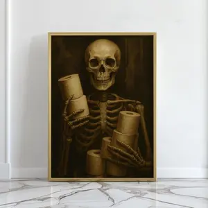 Bathroom Skeleton Poster Halloween Humor Wall Print for Powder Room Halloween Bathroom Art Skeleton Toilet Paper Roll Wall Art