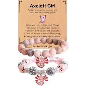 Cute Axolotl/Unicorn Bracelet Birthday Decorations Gifts for Girls Sister Best Friend Pink Crystal Bead Kawaii Braided Bracelets Christmas Jewelry Party Gifts