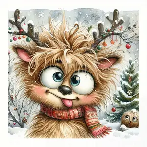 1PC Cute Fluffy Reindeer with Big Eyes Christmas Diamond Painting Kit Christmas and Halloween decorations