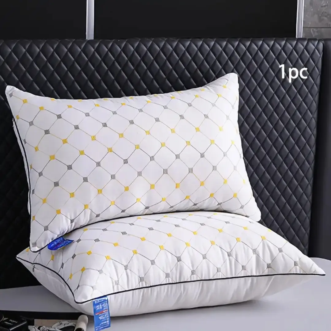 Breathable Soft Luxury Pillow - Embroidered High-Rebound Neck Support Cushion for Side & Back Sleepers, Polyester Filled Knitted Cover,(Pack of 1)