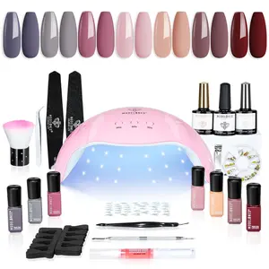 Gel Nail Polish Kit with U V Light 48W Nail Dryer 7 Nude Colors Gel Nail Polish Set, Base Top Coat, Nail Primer & Decorations,Gift for Women Manicure Nail Art