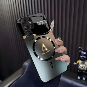Suitable for [Galaxy S23 Ultra] high-end MagSafe phone case🥰, Features a magnetic attachment function Luxury Gradient Metallic Bling Rhinestone 26 Initial 952