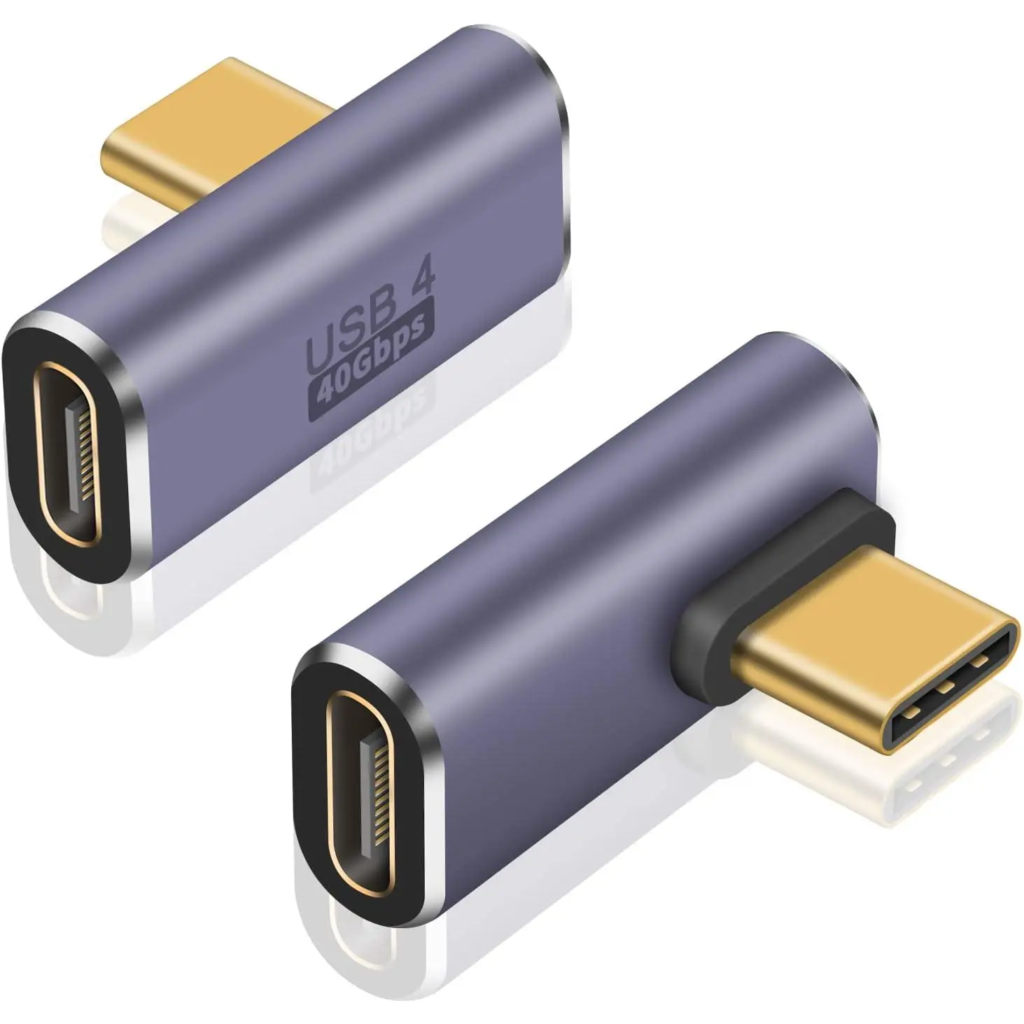 USB C Right Angle Adapter 40Gbps, 8K@60Hz, 100W USB C 90 Degree Adapter, Right Angle Type C Male to Female Extender Thunderbolt 4 Connector for iPhone/Tablet/PC/Galaxy S23, 2-Pack