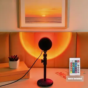 Sunset lamp USB powered,Remotely controllable,16 different light colors,sunset ambient light telescopic projection decoration 360 ° rotating dusk Internet celebrity floor light spotlight sunset light,  Live Streaming Photography, indoor, party, bedroom