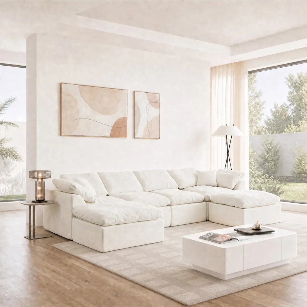 Cream White Cloud Modular Tofu Block Sectional Sofa, Free Reconfigurable Floor Couch for Playing Relaxing Movie Night Sleeping, Oversized U-Shaped Convertible Sleeper Sofa for Living Room Apartment