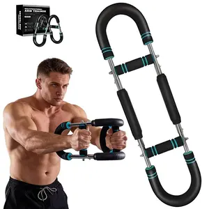 Portable Detachable Fitness Machine for Home & Gym, Resistance Twister Arm Exerciser for Men & Women, 60-100lb Adjustable Power Twister Bar, Detachable 2-Spring Black Edition