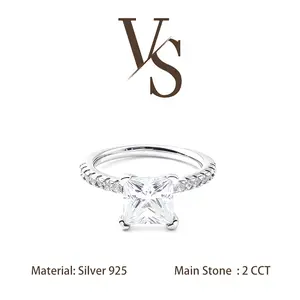 [Venus Jewelry] Synthetic Mossianite 2 CCT Princess Cut Luxury Design Solid Silver 925 Ring