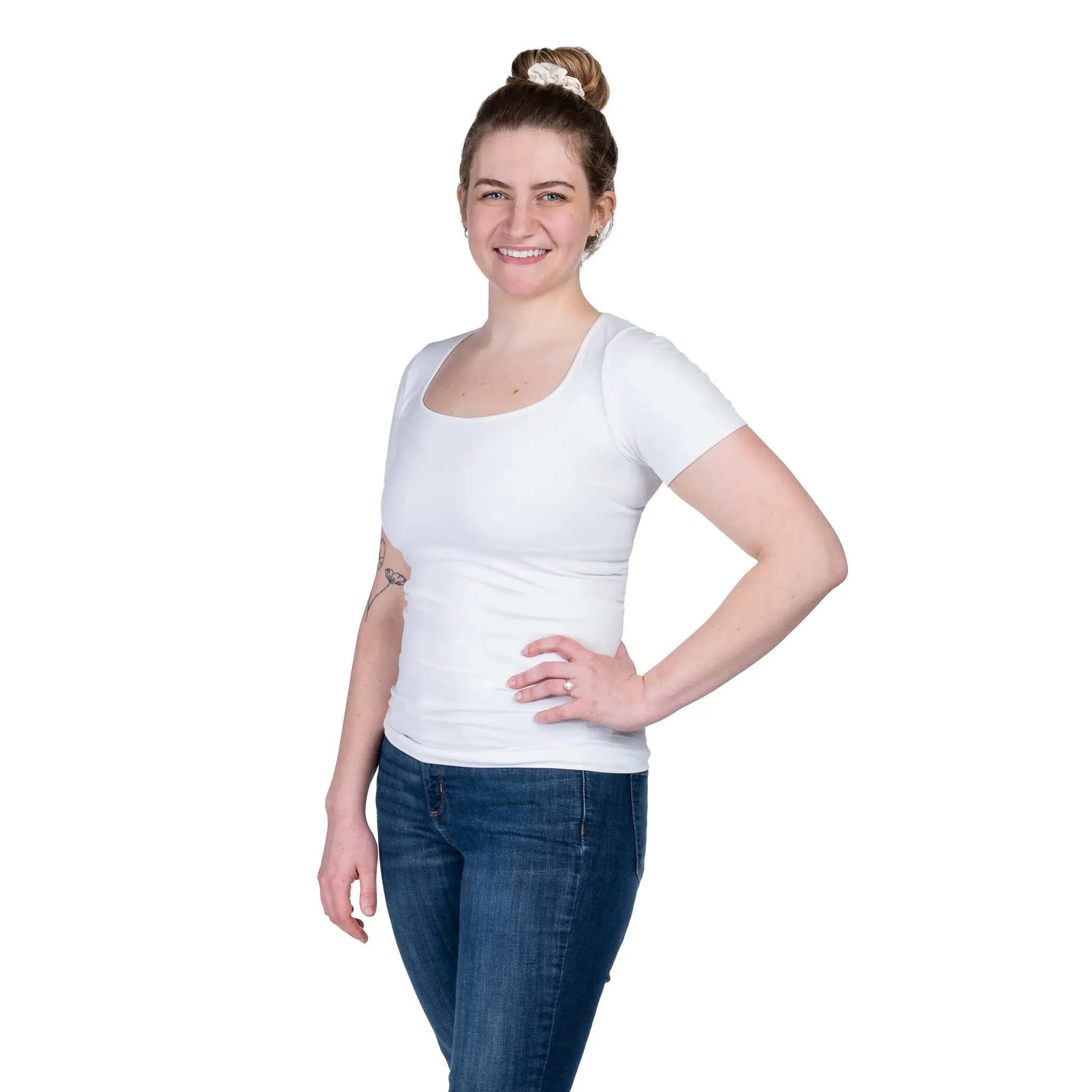 Women's Square Neck Short-Sleeve T-Shirt, Fits Most Sizes, Spandex-Nylon Blend, Warmer Daily Wear Top, Shortsleeve, Tshirt,  Womenswear, Tee, Summer