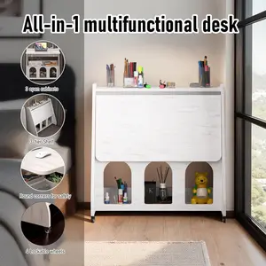 Farmhouse Portable Desk on Wheels,Mobile Workstation,Rolling Computer Desk with Wheels and Storage for Home Office Small Space(White)