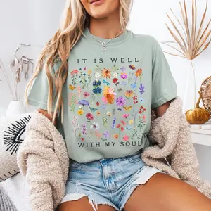 Comfort Colors It Is Well With My Soul Shirt, Christian Floral Tee, Faith Based Graphic Shirt, Bible Verse Shirt, Religious Gift for Women, Church Outfit