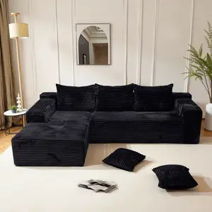 【2 Packages Shipping】106" Modern L-shaped cloud sofa, compression modular sofa with reclining chair, corduroy fabric and high quality comfortable sponge cushion sofa, no assembly required, suitable for living room apartment bedroom furniture