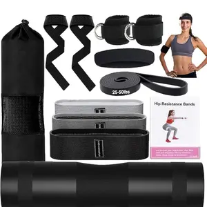 Barbell Pad Set, 11Pcs Gym Accessories Barbell Squat Pad for Hip Thrusts Lunges Leg Day with 2 Gym Ankle Straps, 3 Resistance Bands, 2 Lifting Strap, Pull Up Bands, Sweatbands, Barbell Pad & Carry Bag