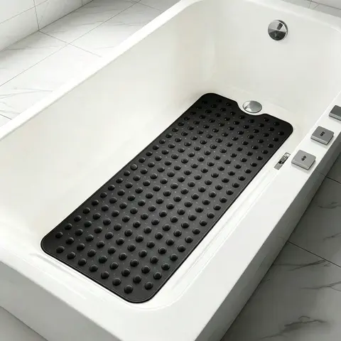 Viral Extra Long Non Slip Bathtub Mat with Suction Cups and Drain Holes, Soft Cushioned PVC Shower Mat for Your Family Safety, Machine Washable Quick Dry Bath Mat That Stays Firmly in Place Even Under Soapy Water, Perfect for Elderly Kids and Pets