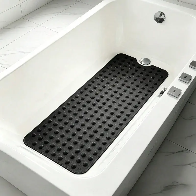 Viral Extra Long Non Slip Bathtub Mat with Suction Cups and Drain Holes, Soft Cushioned PVC Shower Mat for Your Family Safety, Machine Washable Quick Dry Bath Mat That Stays Firmly in Place Even Under Soapy Water, Perfect for Elderly Kids and Pets