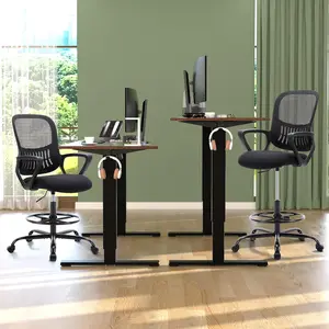 Black  Drafting Chair for Standing Desks - Fixed Armrests, Adjustable Foot Ring & Lumbar Support, Ergonomic Counter-Height Office Chair for Comfort & Posture Support