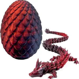 3D Printed Dragon Eggs with Dragon Inside, Articulated 3D Dragon Toys with 3D Dragon Eggs, Crystal Dragon Black Red